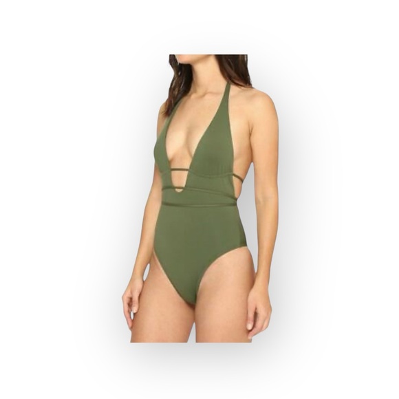 L*Space ☼ Pamela Plunging Strappy Open Back One Piece Swimsuit ☼ Olive Green 10 - Picture 16 of 17